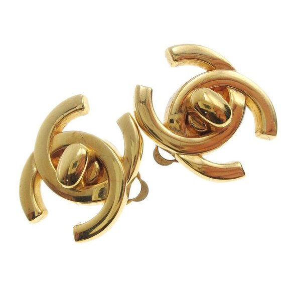 Chanel CC Turnlock Earrings Clip-On Gold Small 95A 99876 - Picture 5 of 10